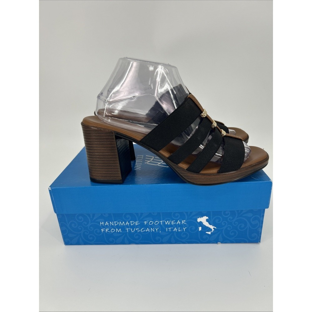 Italian Shoemakers Meryl Black Brown Multi Strap Block Heel‎ Slide Sandals 9.5